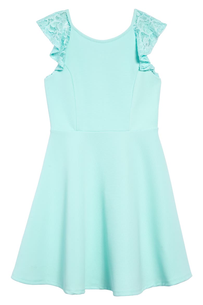 Lace Sleeve Skater Dress, Main, color, MINT