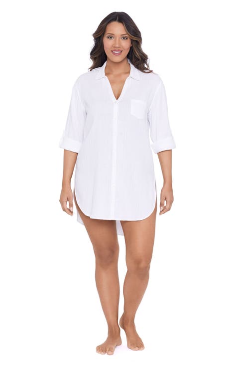 Button-down High-low Beach Shirt Coverup