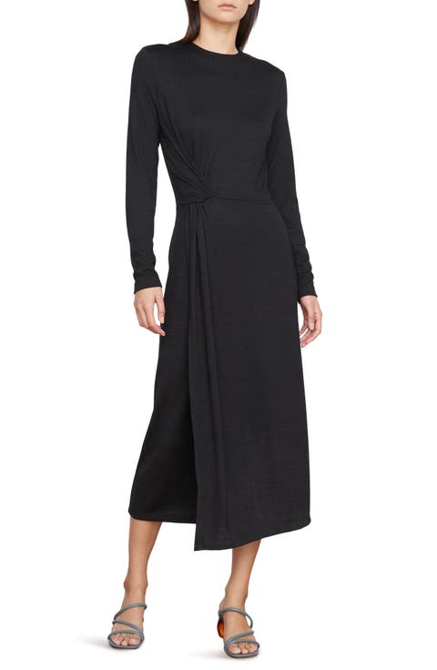 Side Twist Long Sleeve Knit Midi Dress
