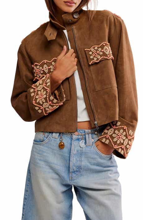 Free People Bali Fading Moon Crop Suede Jacket