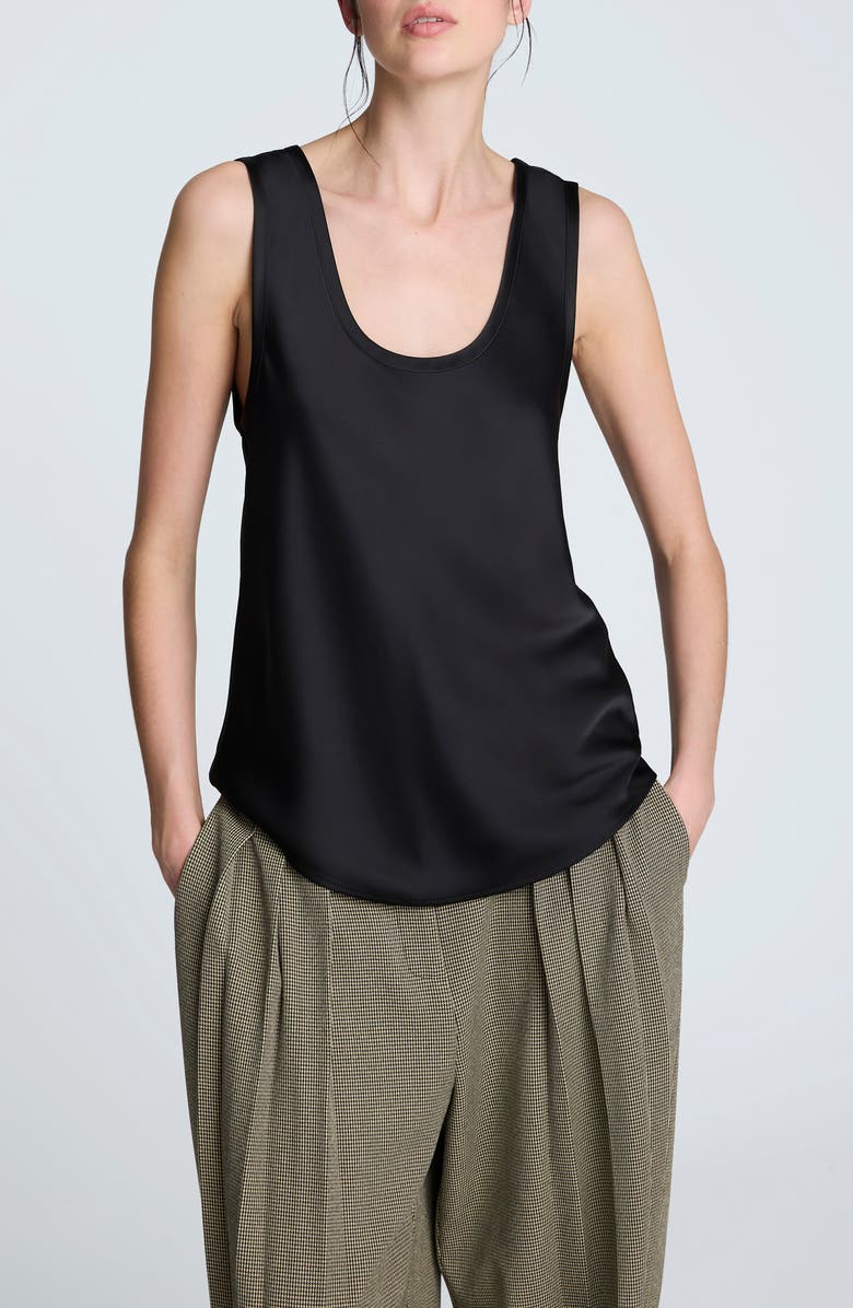 Kenneth Cole Satin Scoop Neck Tank, Main, color, Black