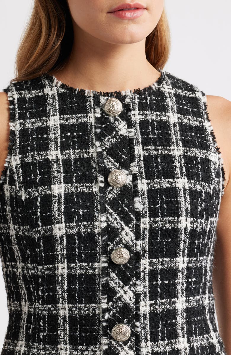 French Connection Windowpane Tweed Crop Top, Alternate, color, Black-White