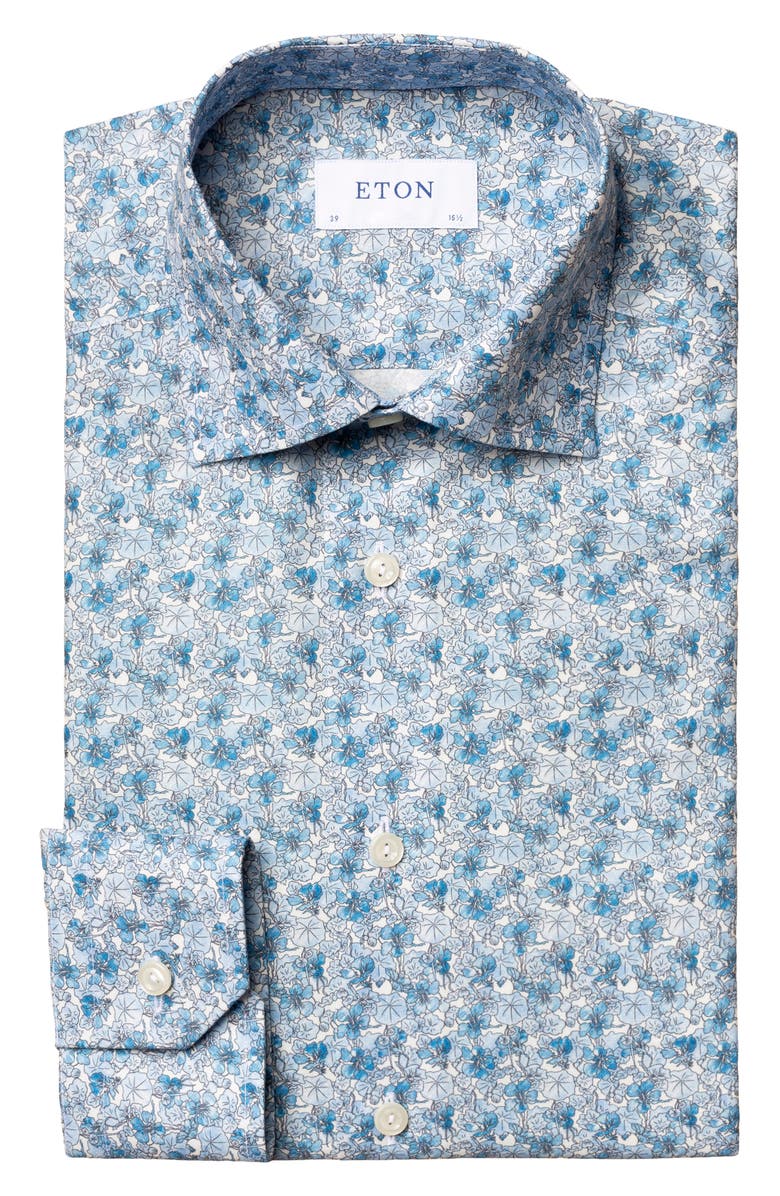 Eton Contemporary Fit Floral Dress Shirt, Main, color, Blue