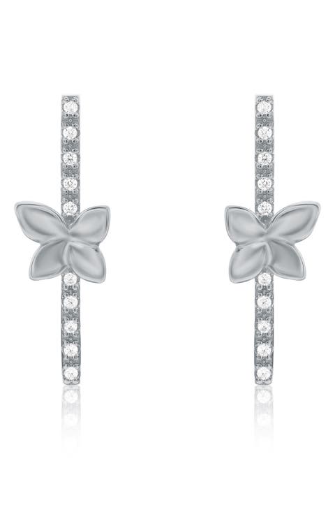 Cubic Zirconia Floral Linear Drop Earrings