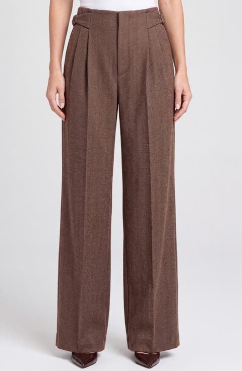 Side Tab High Waist Wide Leg Trousers
