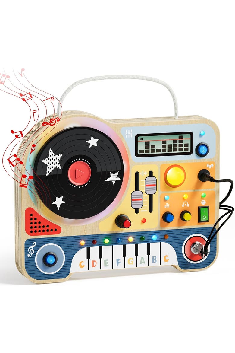 DJ Busy Board with LED Light Montessori Sensory Toy, Main, color, Multicolor