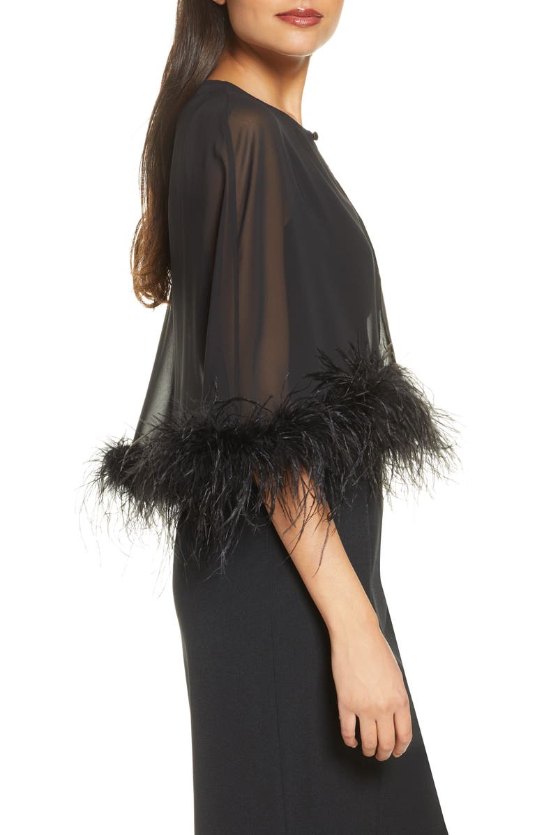 Eliza J Chiffon Capelet with Feather Trim, Alternate, color, 
