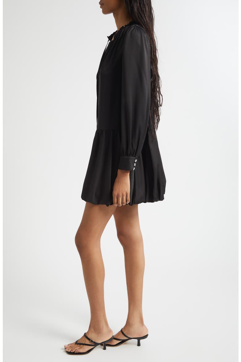 Valetta Bubble Hem Long Sleeve Satin Minidress, Alternate, color, BLACK