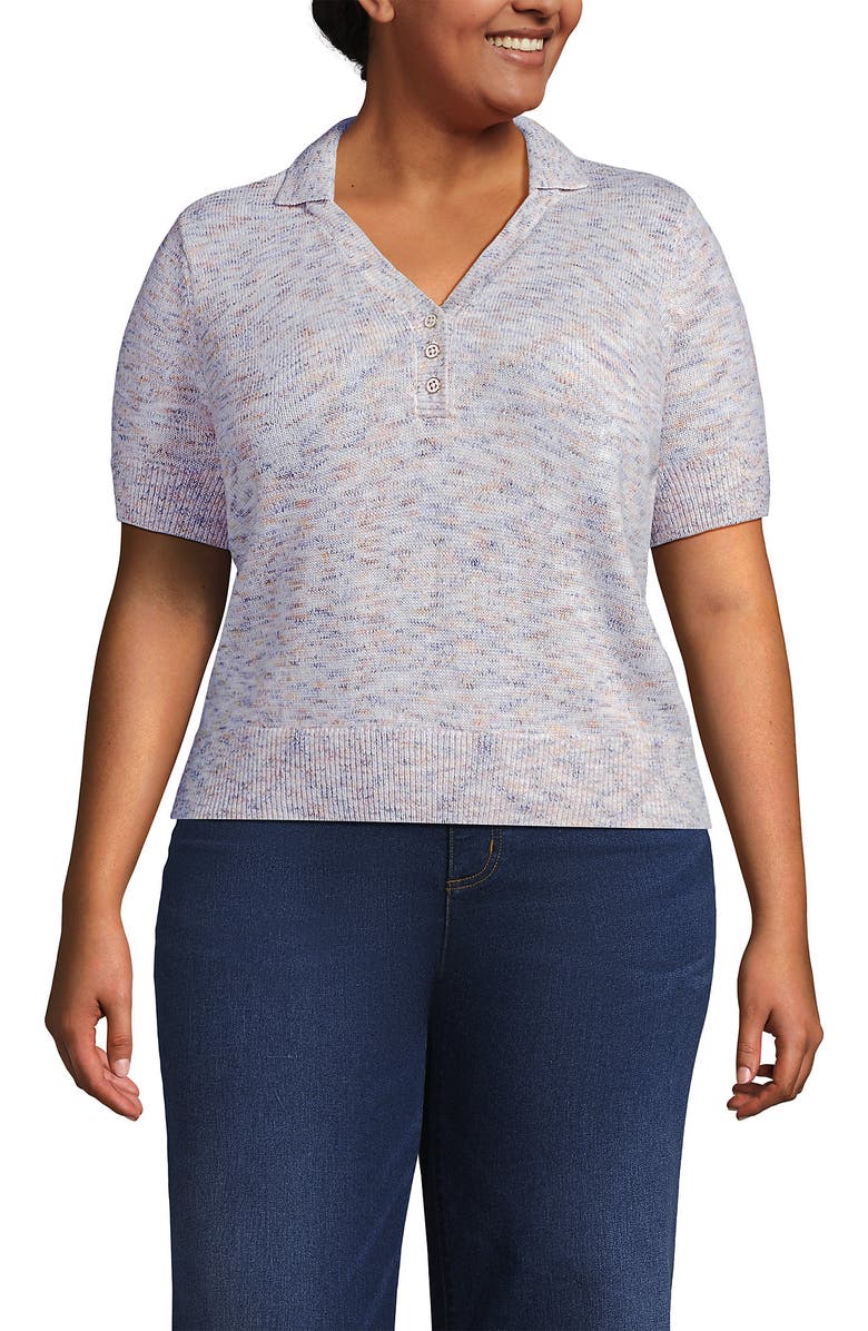 Lands' End Cotton Blend Short Sleeve Polo Sweater, Main, color, Sunset Sorbet Space Dye