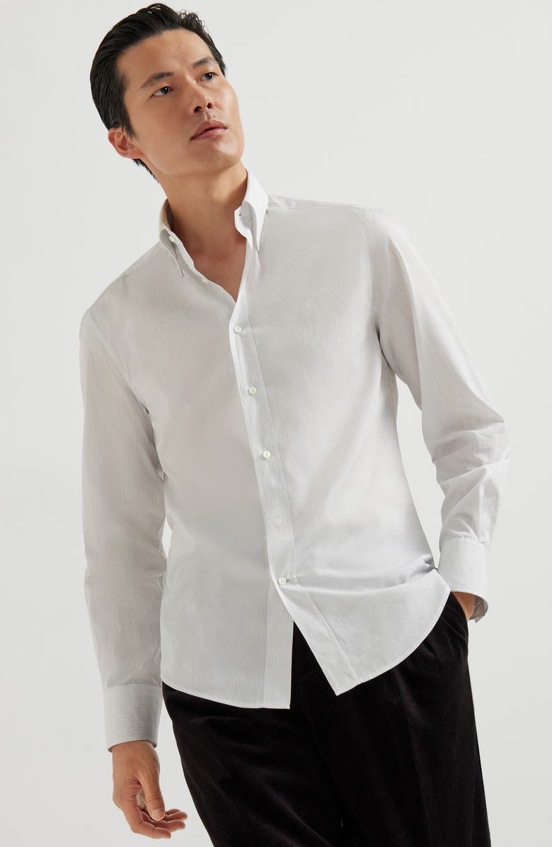 Brunello Cucinelli Striped poplin shirt, Alternate, color, White