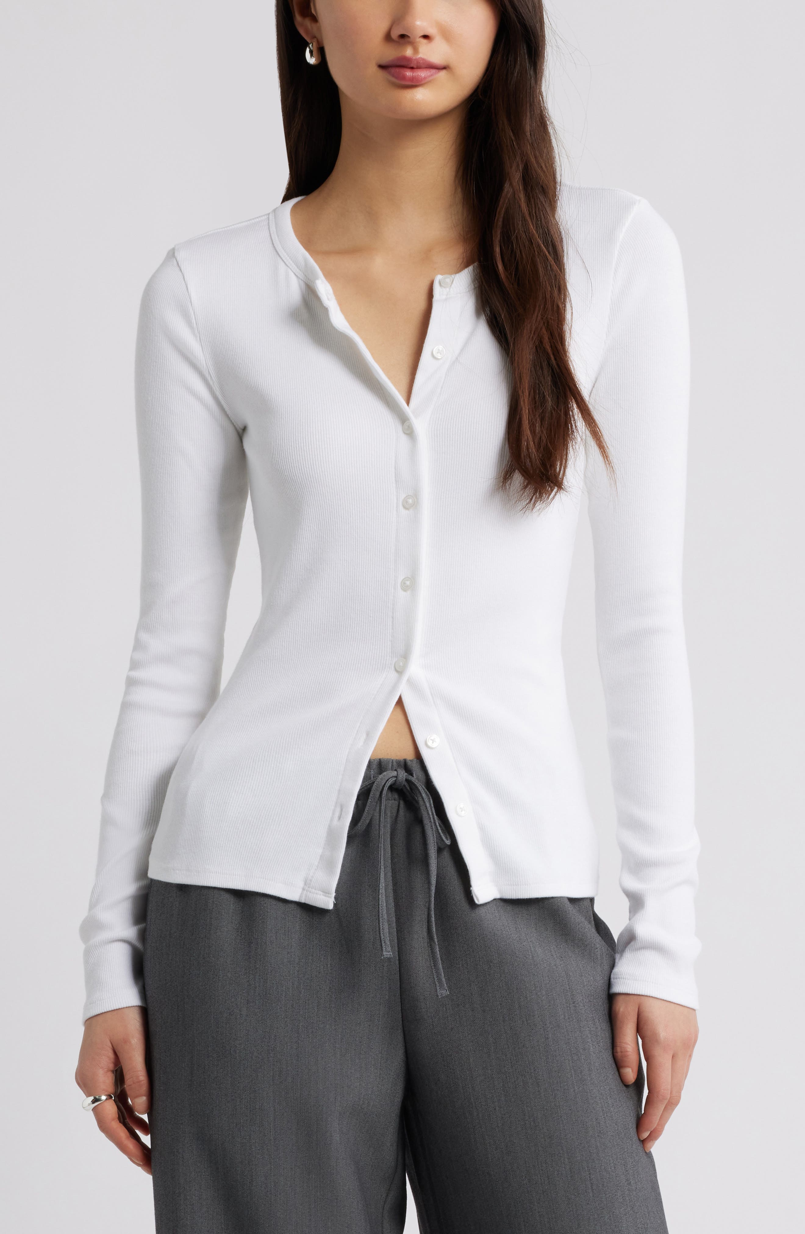 Open Edit Long Sleeve Rib Cardigan