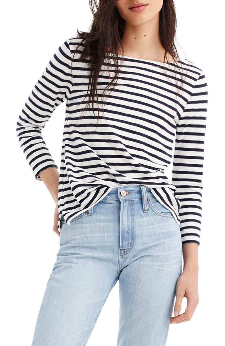 J.Crew Stripe Boat Neck Tee, Main, color, 