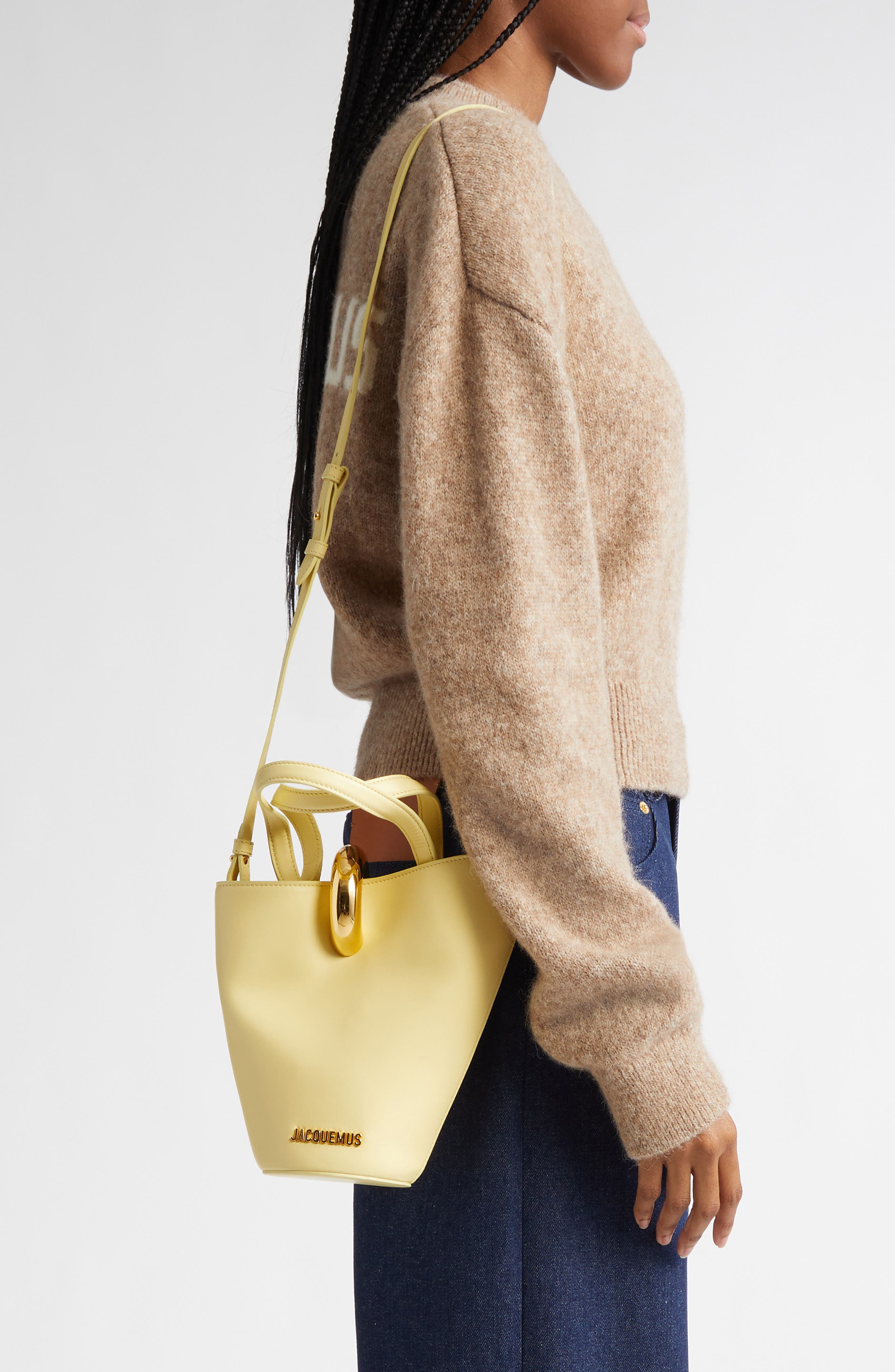 Le Petit Bambola Leather Bucket Bag, Alternate, color, LIGHT YELLOW 210