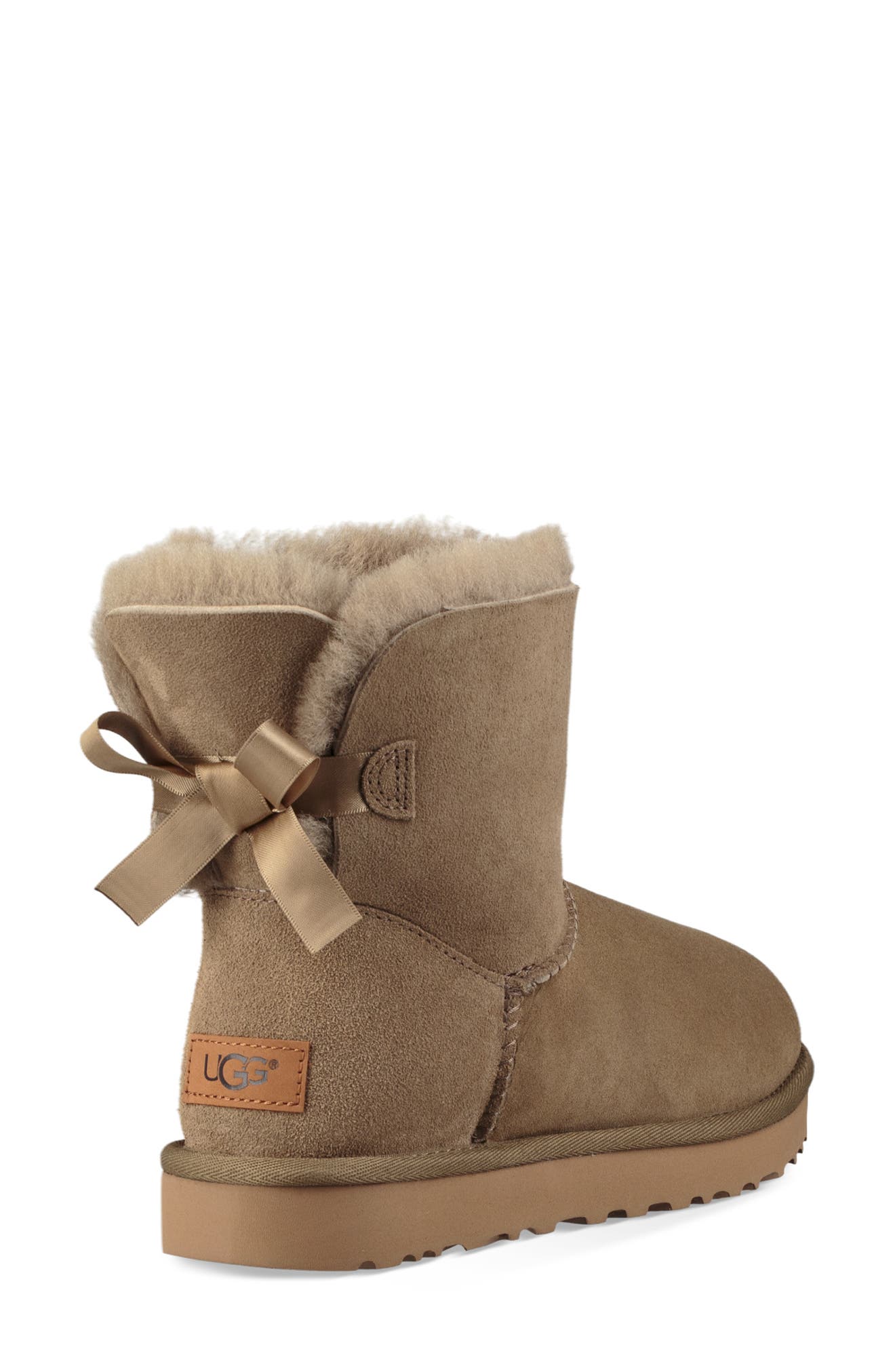 Mini Bailey Bow II Genuine Shearling Bootie, Alternate, color, ANTELOPE SUEDE