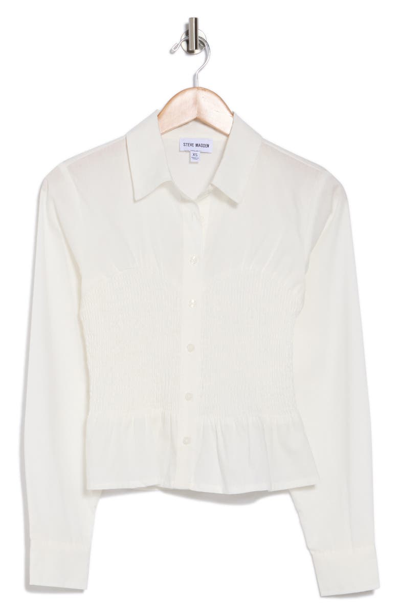 Marisol Smocked Button-Up Peplum Shirt