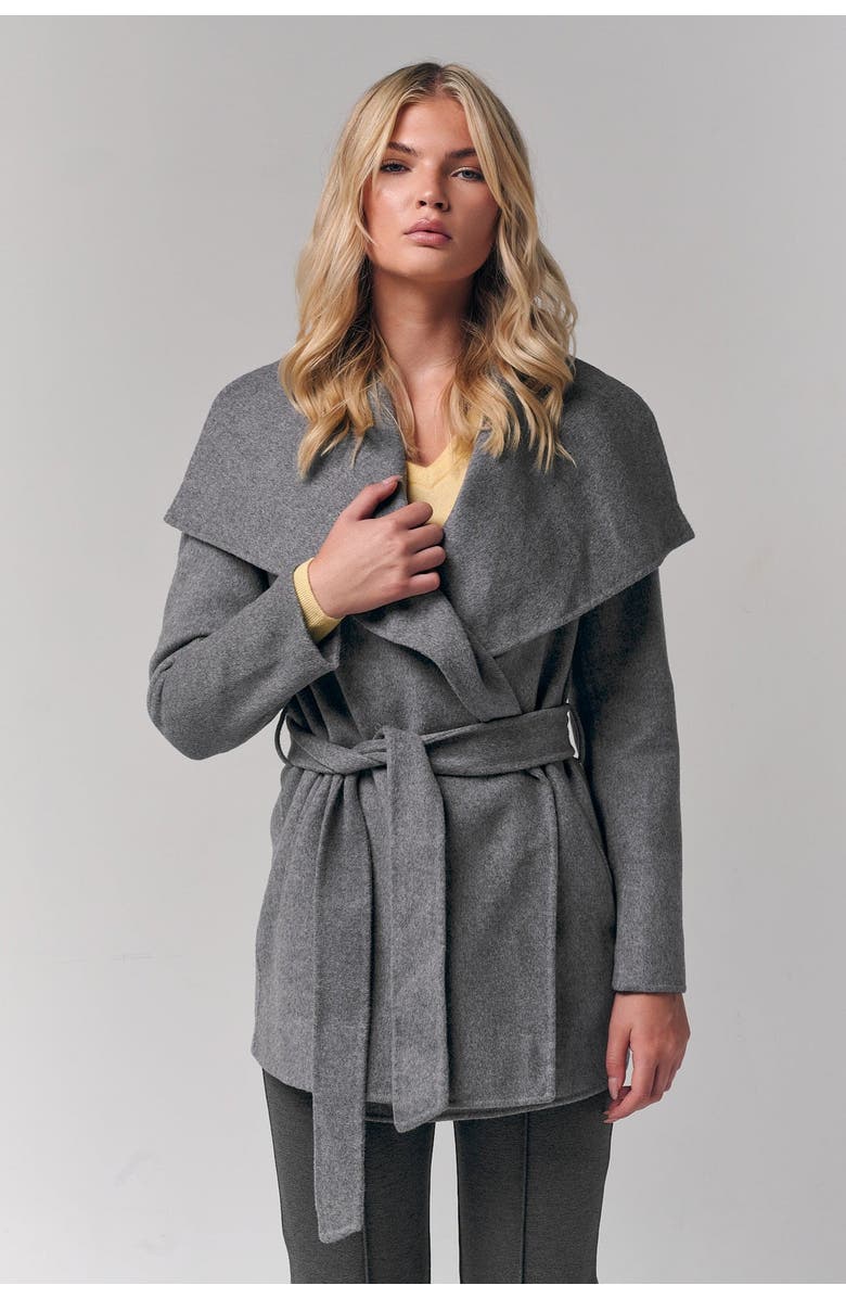 Le Fafo Draped Collar Short Wrap Coat, Alternate, color, Gray