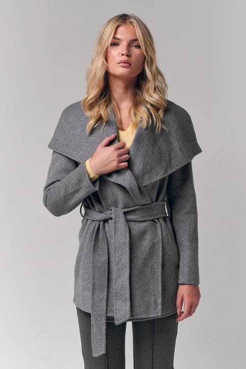 Le Fafo Draped Collar Short Wrap Coat In Gray