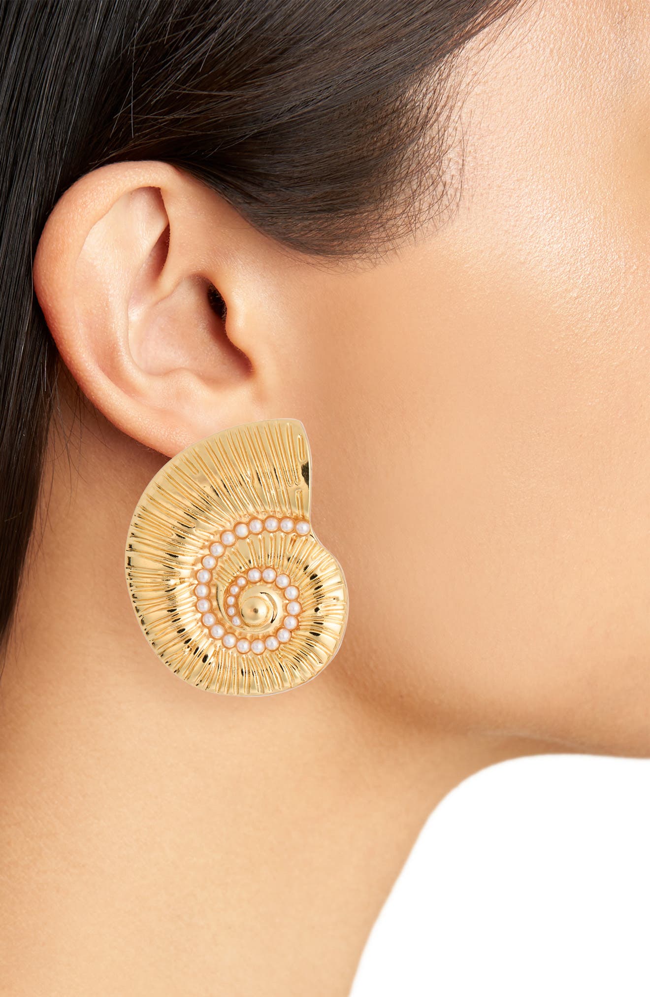 NATASHA Faux Pearl Conch Stud Earring (Women) | Nordstromrack