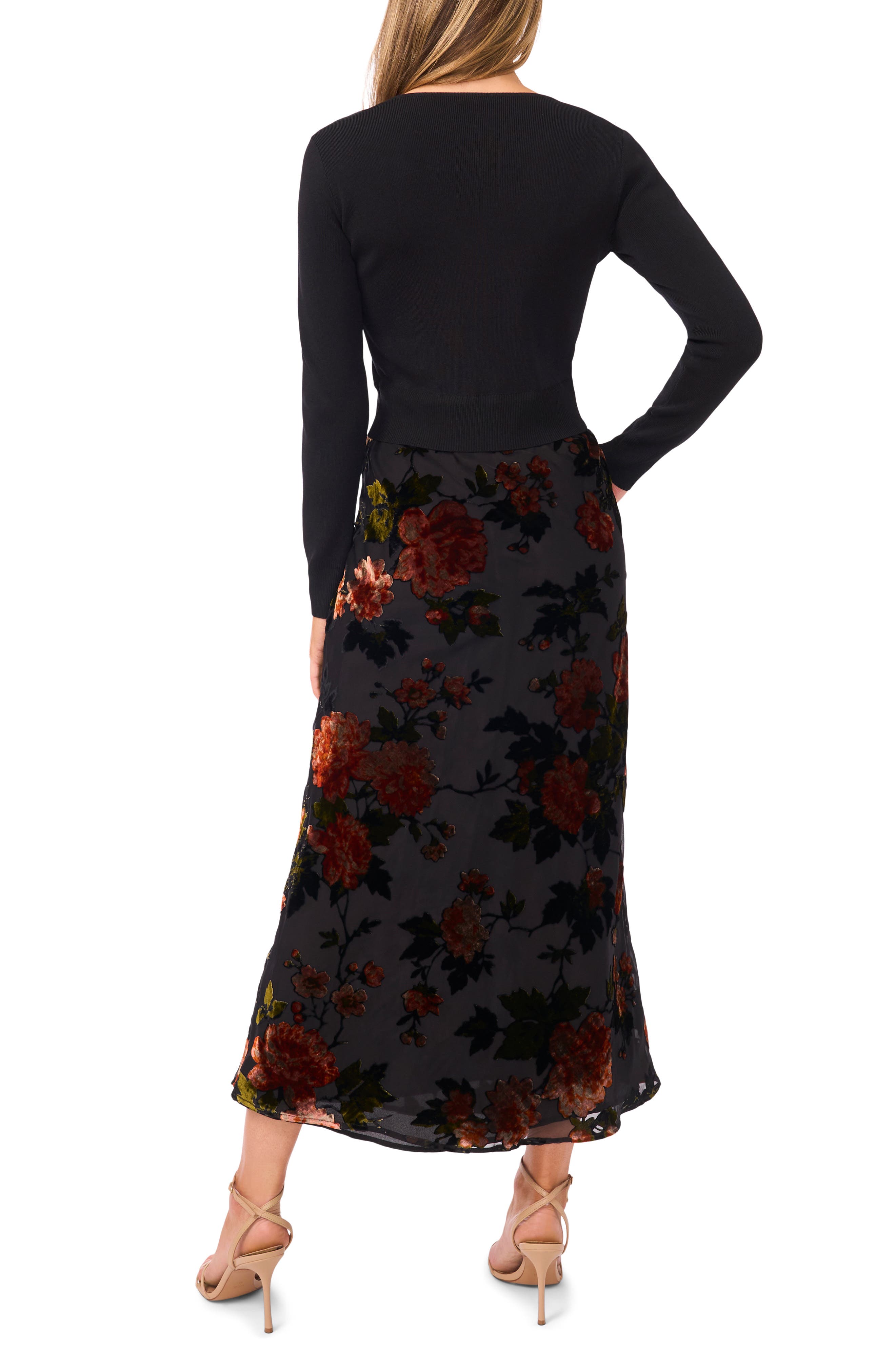 Mixed Media Long Sleeve Midi Dress - image 2