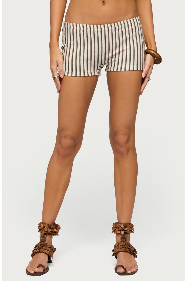 Abril Stripe Low Rise Micro Shorts, Main, color, BEIGE