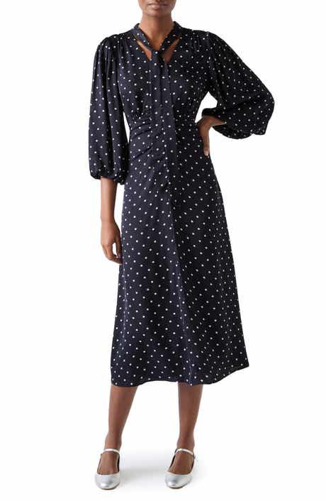 Hester Dot Tie Neck Midi Dress
