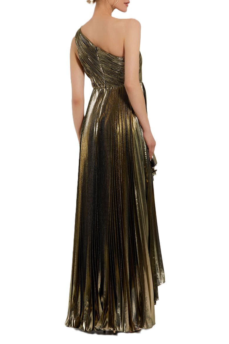 Pleated Metallic One Shoulder High Low Gown, Alternate, color, Gold