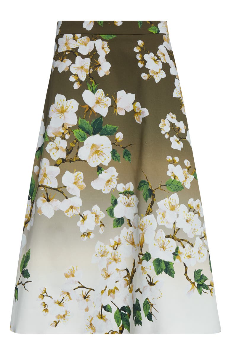 Oscar de la Renta Cherry Blossom Dégradé Poplin Midi Skirt, Alternate, color, White Khaki Ombre