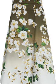Oscar de la Renta Cherry Blossom Dégradé Poplin Midi Skirt