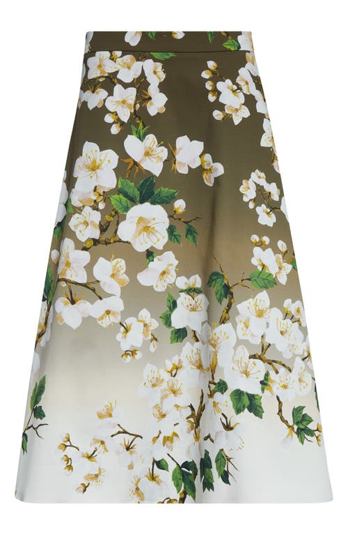Shop Oscar De La Renta Cherry Blossom Dégradé Poplin Midi Skirt
