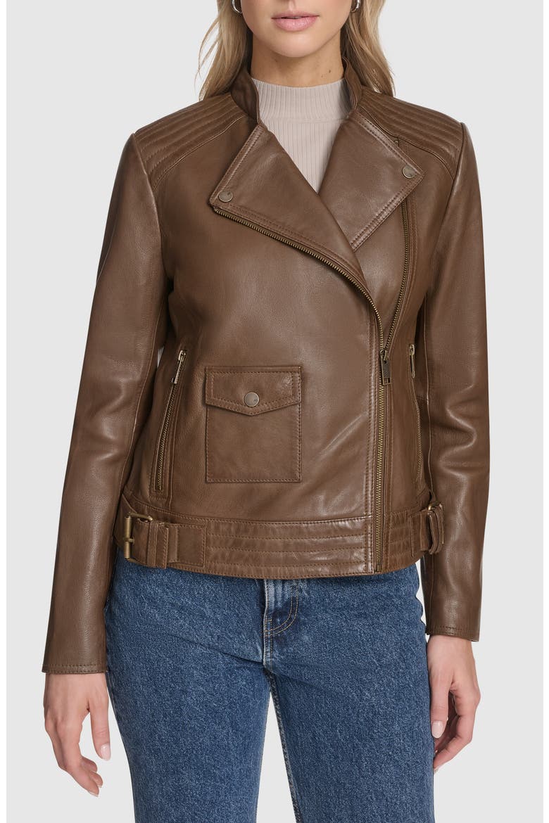 Frankie Leather Moto Jacket, Main, color, OAK