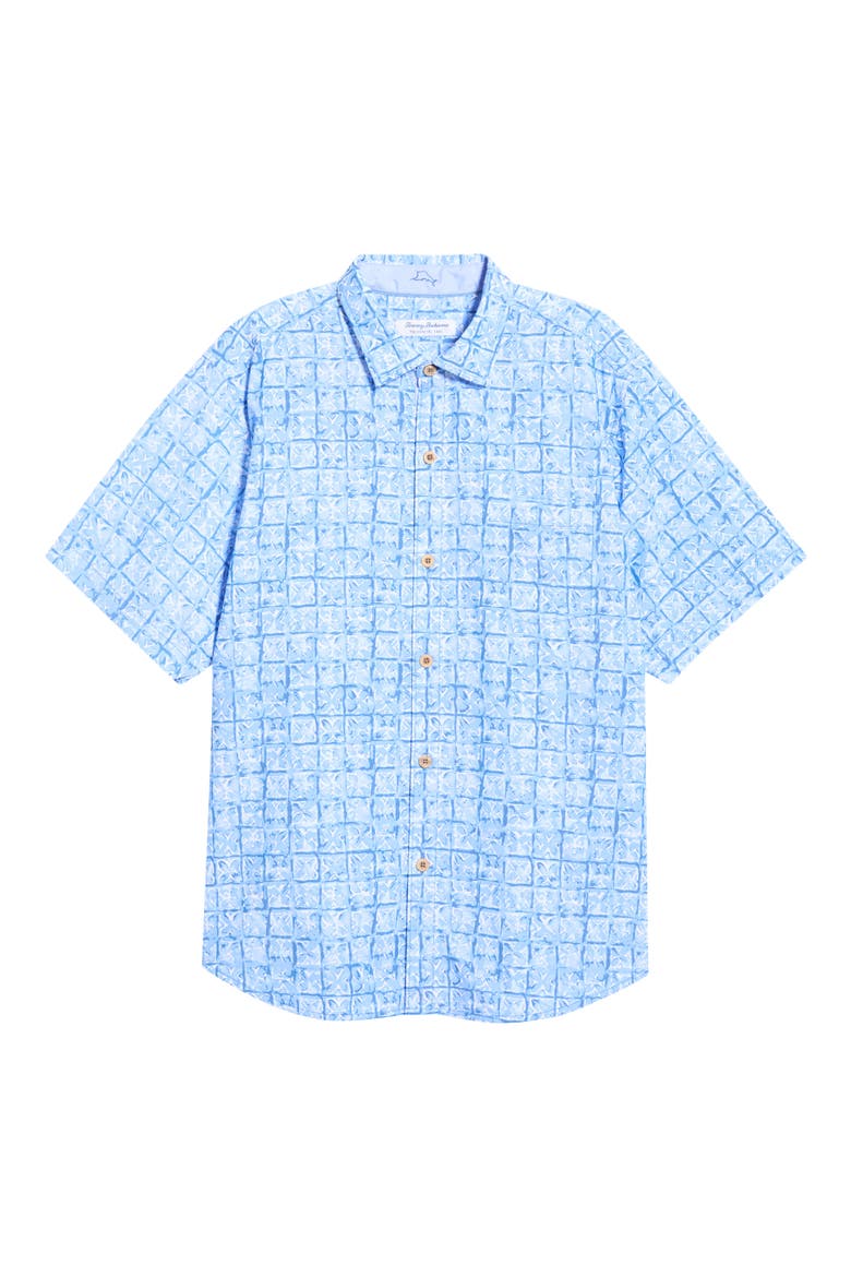 Coastal Ease Carrico Tiles IslandZone® Short Sleeve Button-Up Shirt, Alternate, color, DUSTY ICICLE