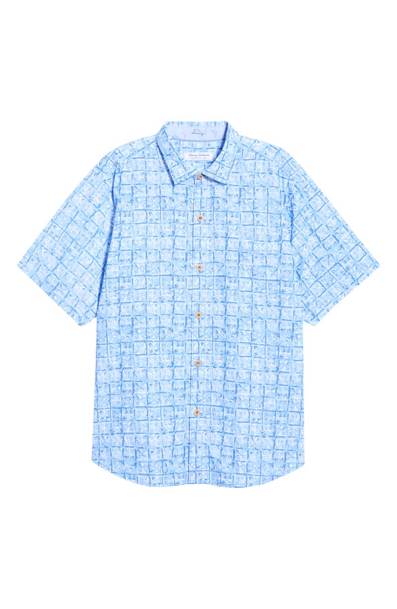 Tommy Bahama Coastal Ease Carrico Tiles IslandZone<sup>®</sup> Short Sleeve Button-Up Shirt, Alternate, color, Dusty Icicle