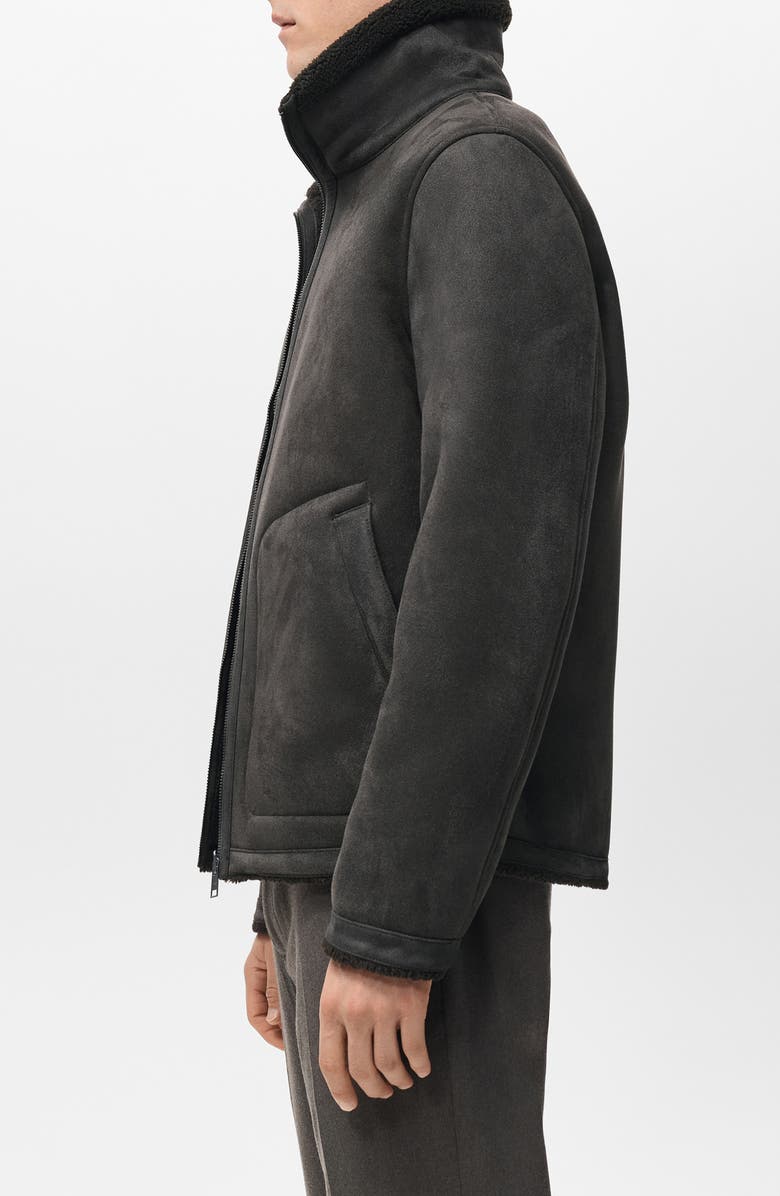 MANGO Reversible Faux Leather & Shearling Jacket, Alternate, color, 