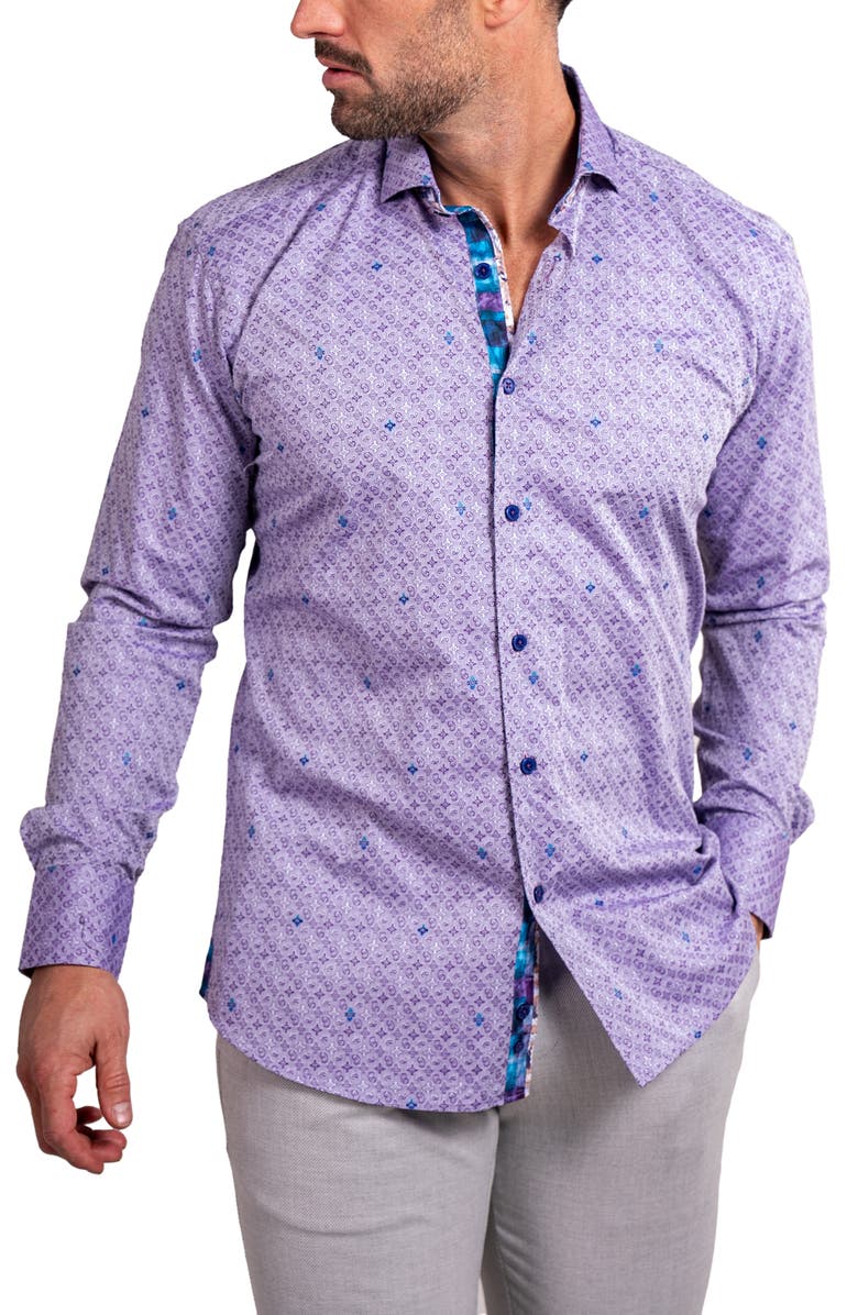 Maceoo Einstein Ascension0057 Purple Patterned Cotton Button-Up Shirt, Alternate, color, Purple