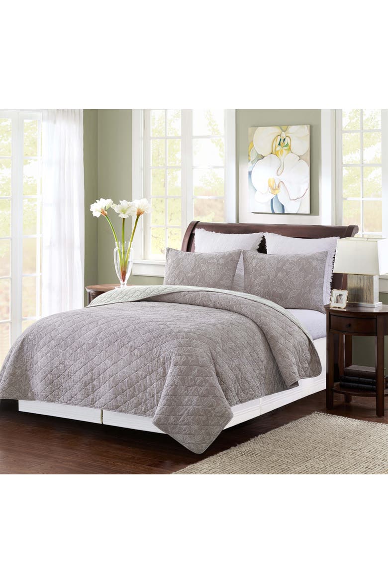 Maeve Jacquard King 3-Piece Quilt Bedding Set, Main, color, Gray