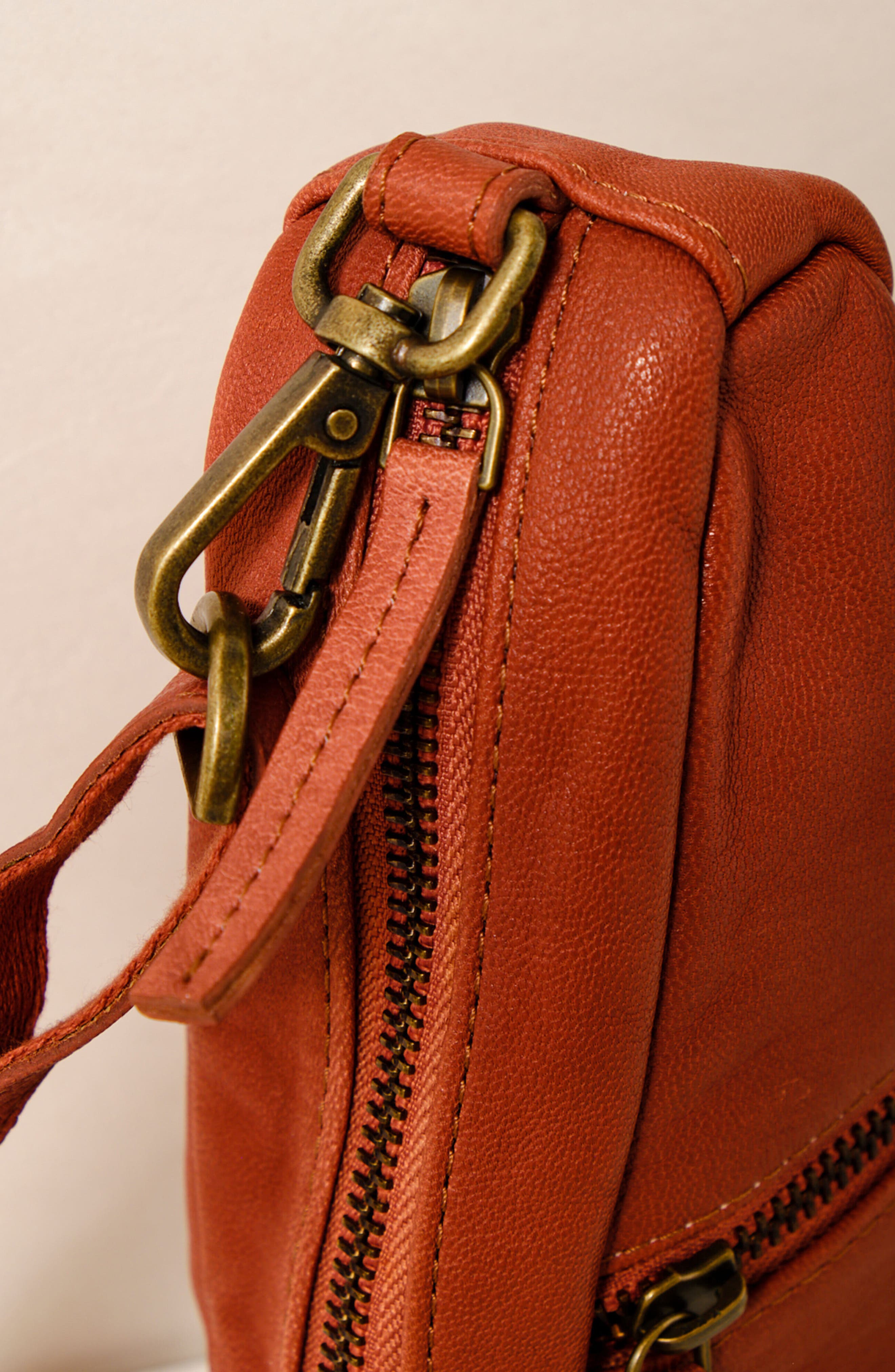 Free People Mini Coffee Date Leather Crossbody Bag, Alternate, color, Terracotta