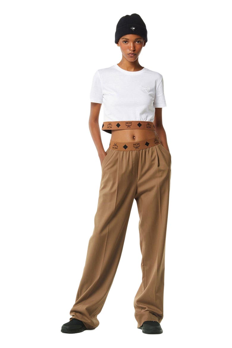 Monogram Pants in Wool Twill, Main, color, Light Brown