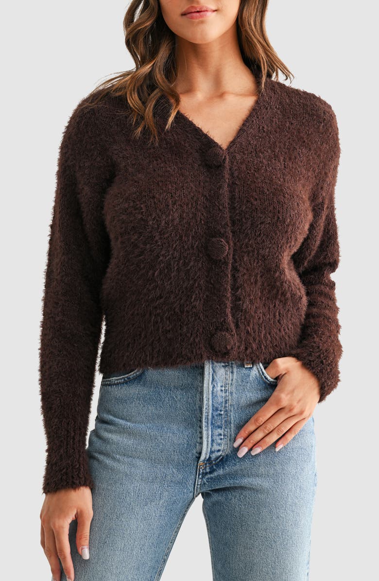 All in Favor V-Neck Cardigan, Main, color, Dark Brown