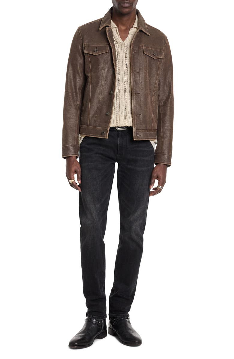 John Varvatos Andrew Distressed Leather Trucker Jacket, Alternate, color,