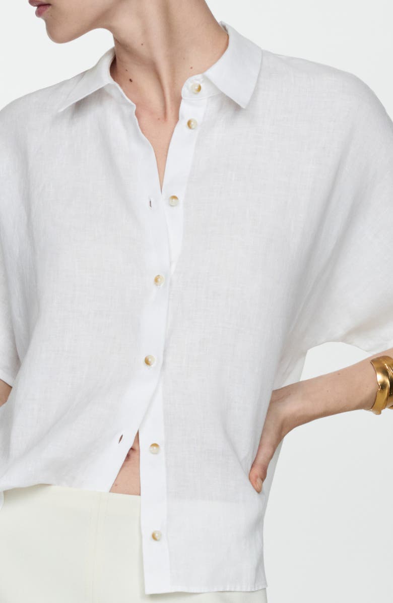 MANGO Short Sleeve Linen Button-Up Shirt, Alternate, color, 