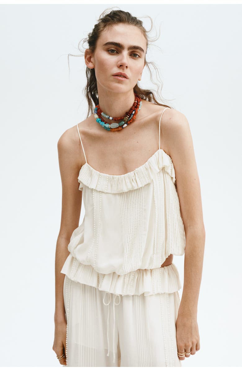 H&M Bubble-hem Strappy Top, Alternate, color, Cream