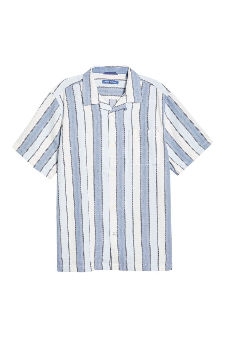 Santorini Stripe Cotton Blend Button-Up Shirt, Alternate, color, TIDAL TEMPEST