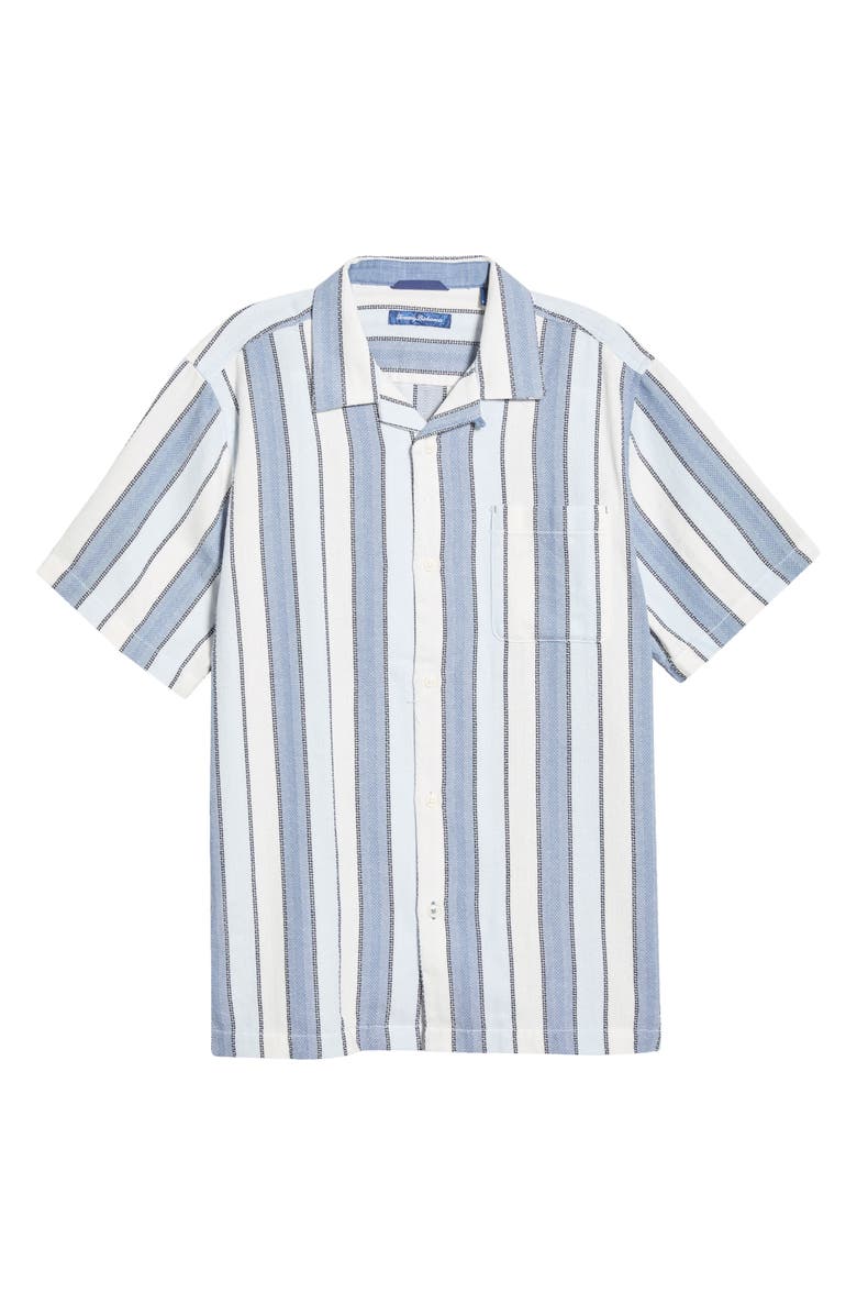 Tommy Bahama Santorini Stripe Cotton Blend Button-Up Shirt, Main, color, Tidal Tempest