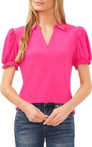 CeCe Short Puff Sleeve Knit Polo