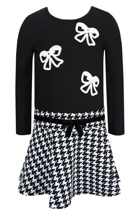 Kids' Marsha Soutache Bows Long Sleeve Dress