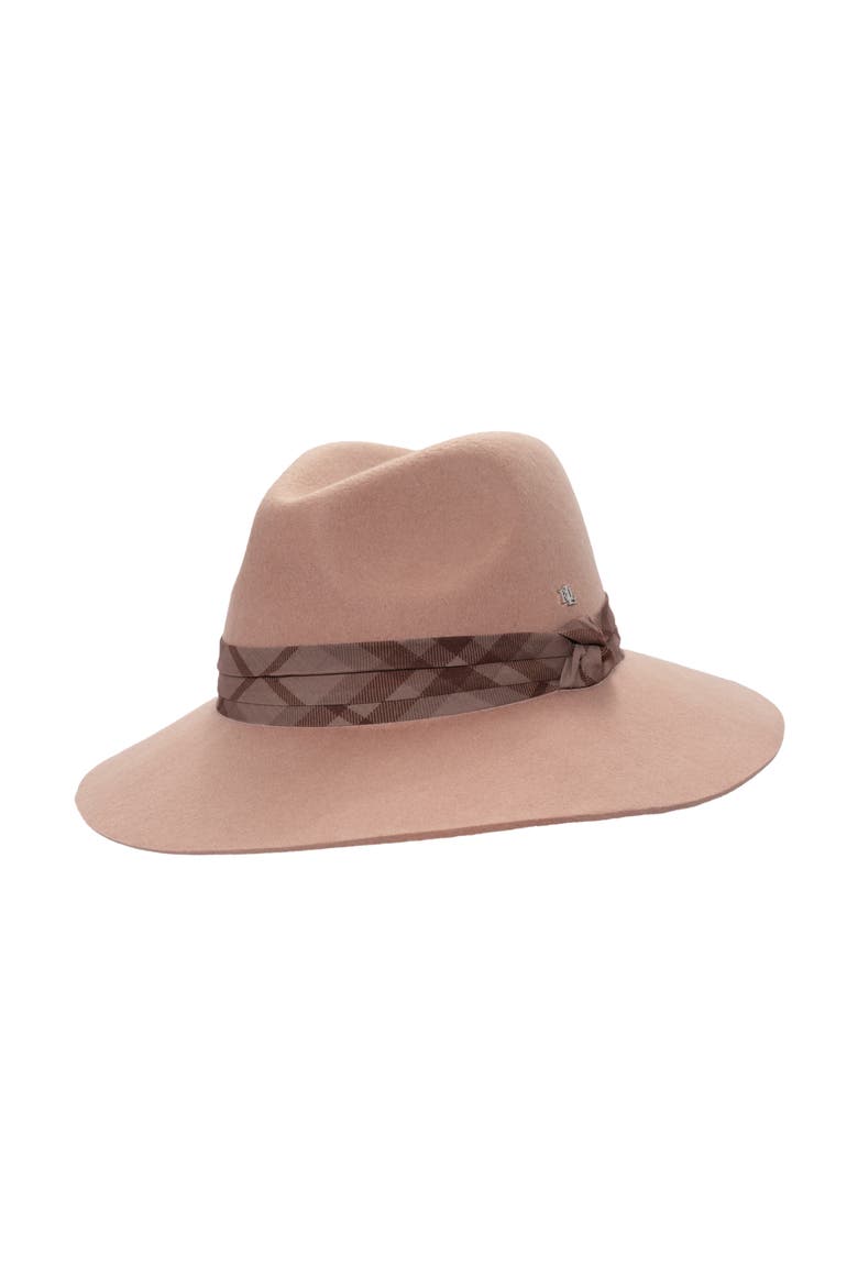Felted Wool Fedora With Printed Band, Main, color, Taupe
