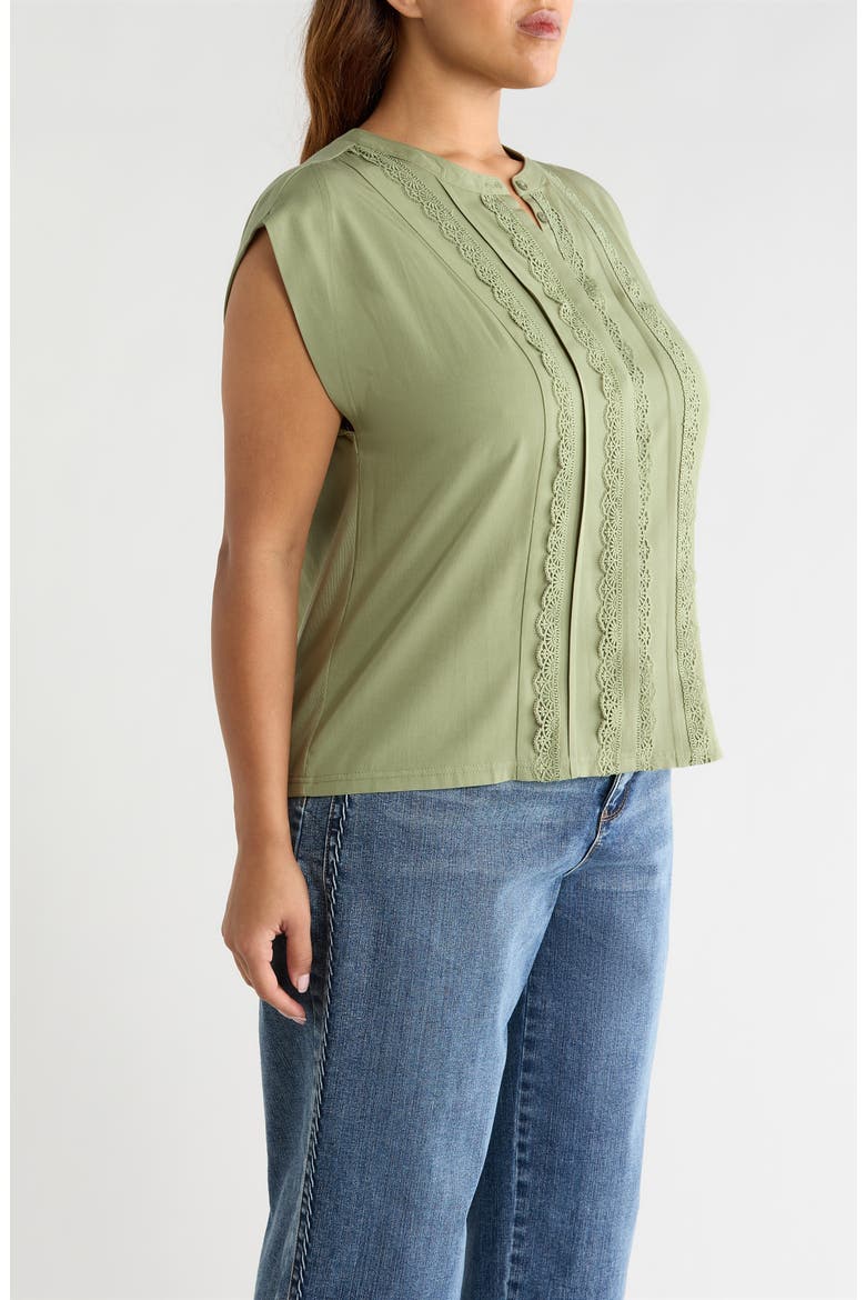 Lace Trim Mix Media Top, Alternate, color, BASIL