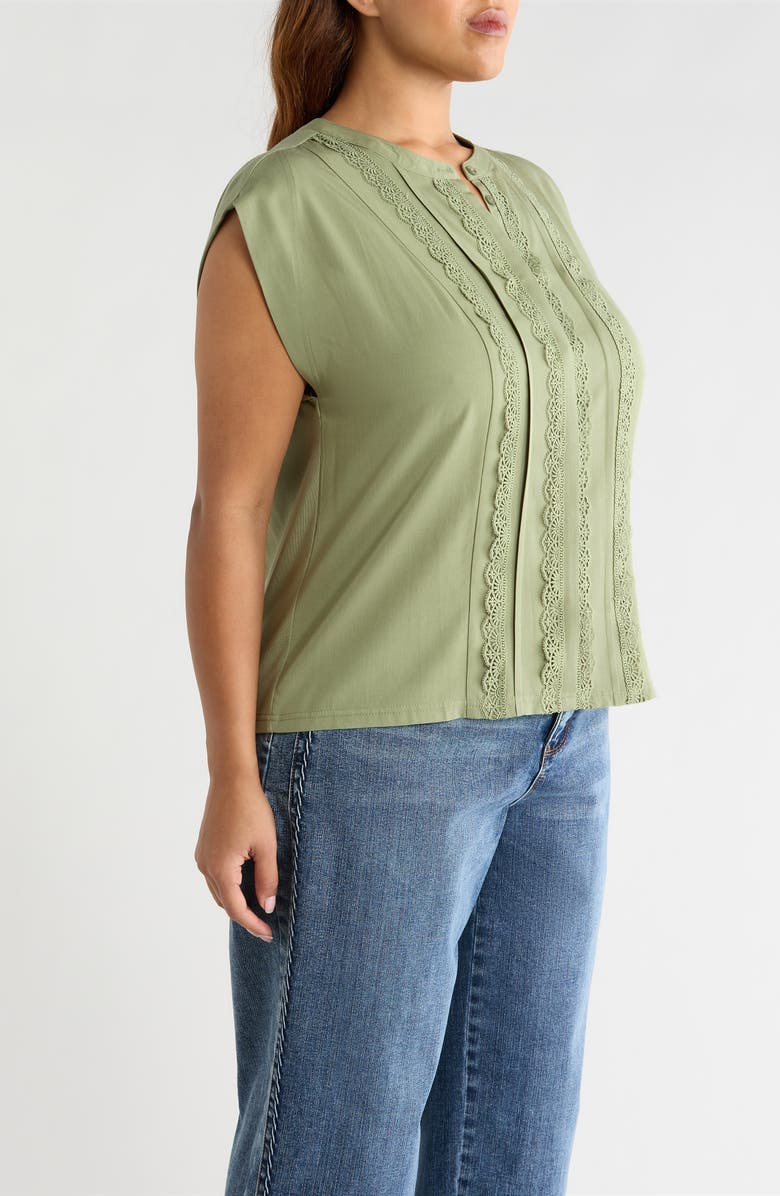 Wit & Wisdom Lace Trim Mix Media Top, Alternate, color, Basil