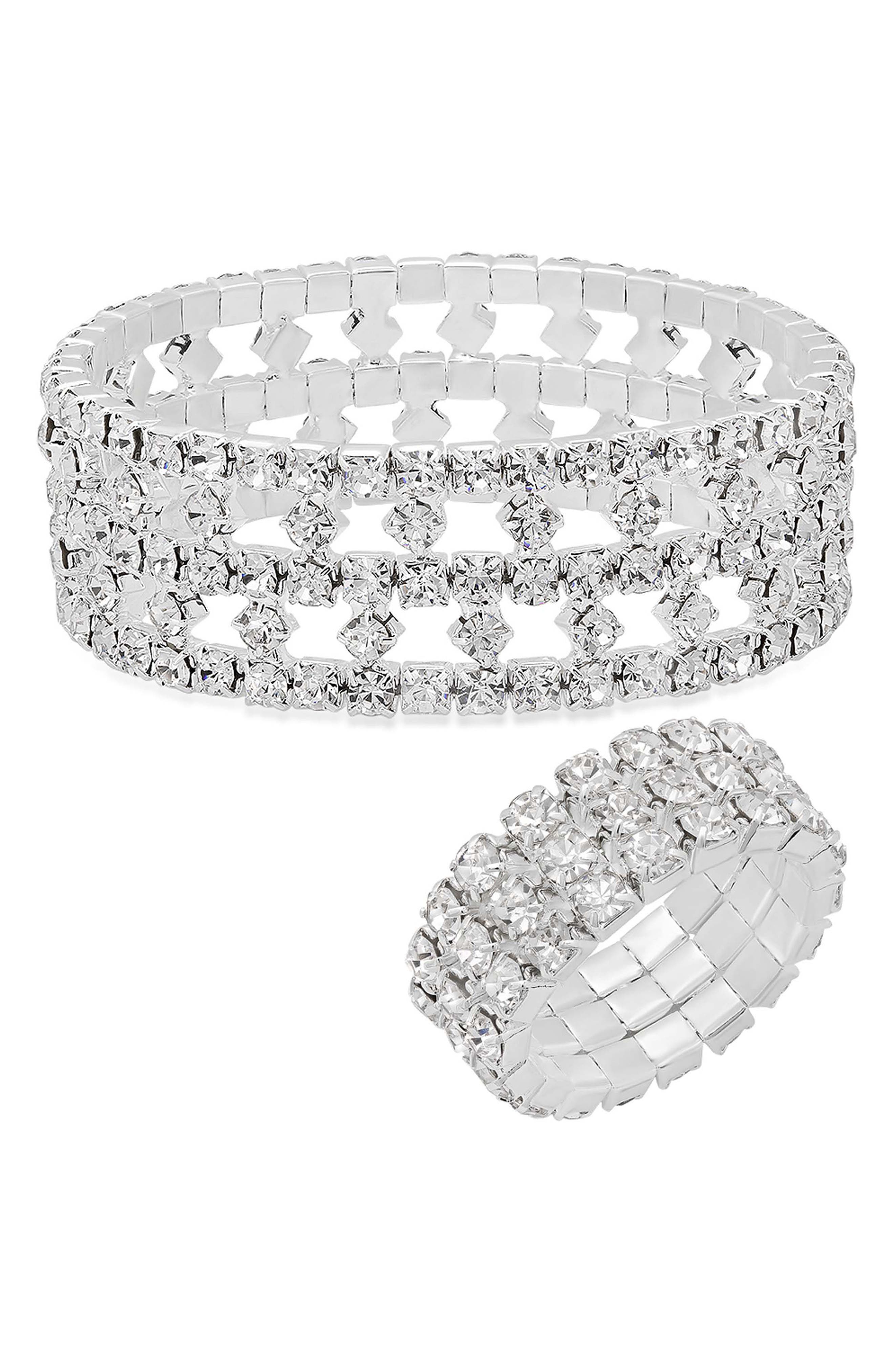 Sterling Silver Plated Crystal Bracelet & Ring Set