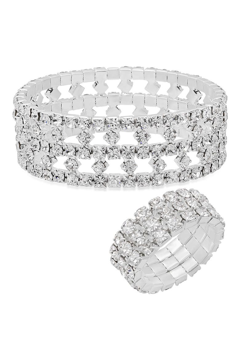 Sterling Silver Plated Crystal Bracelet & Ring Set, Main, color, SILVER